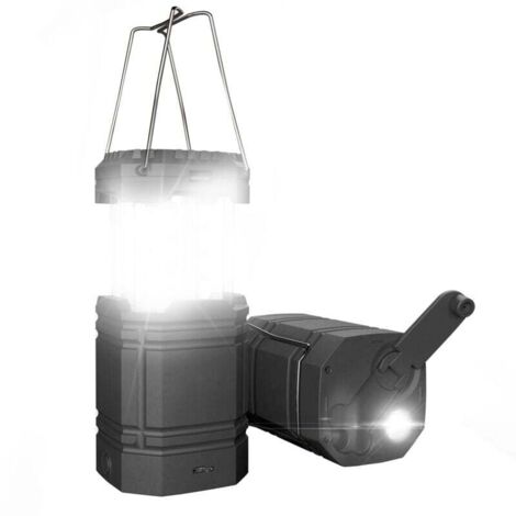 Lanterne Solaire de Camping à Manivelle, Lampe de Poche LED Portable Ultra Lumineuse, Batterie 3000mAh et Autonomie 30-35 H, Charge Port USB & Etanche pour l'Extérieur, Lecture, Randonnée, Urgence (1/5)