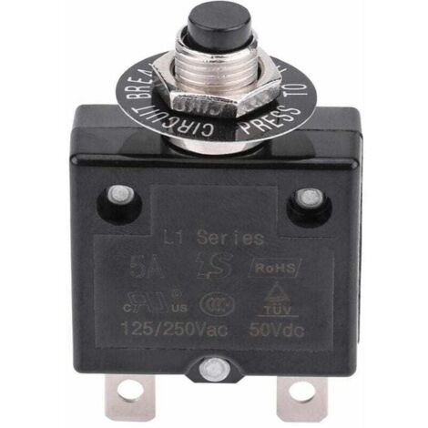 Disjoncteur 5A Interrupteur thermique de réinitialisation en option, 125-250V AC 50V DC Disjoncteur à bouton-poussoir de protection contre les surcharges de courant
