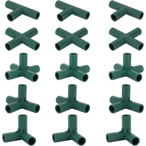 Lot de 15 connecteurs de cadre de jardin de 16 mm, 5 types de supports stables pour supports de fleurs et serres (1/5)