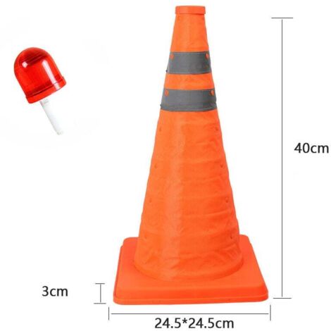 Cône de signalisation Pliable avec lumière LED,   polyvalents avec cercles réfléchissants pour le stationnement routier, la pratique de la conduite (40 cm)