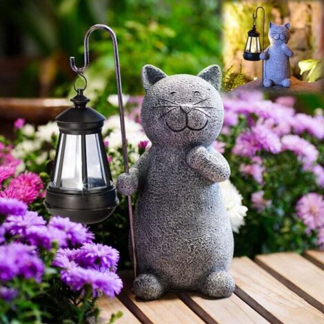 Statue animaux Chat Decoration Statue Jardin Exterieur avec Lampe Solaire - Salon Chaton Décoration Cadeau pour Femme Homme Maman Anniversaire Decor Imperméable pour de Jardin Balcon