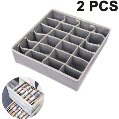 Lot de 2 boîtes de rangement pour sous-vêtements et autres petits accessoires, séparateurs de tiroirs pliables à 24 cellules pour le rangement de chaussettes, écharpes, soutiens-gorge, gris (1/5)