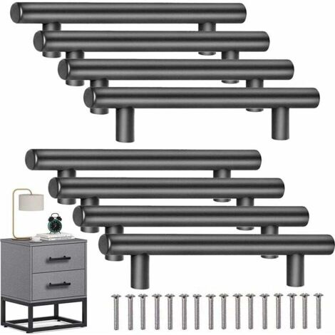 Shao hua 8 PCS T- Bar Bâton Cuisine Porte Poignées Tire Avec Vis(200MM), Acier Inoxydable Poignee de Meuble Espacement des Trous 128 mm, pour d'armoire Cuisine, le noir (1/5)