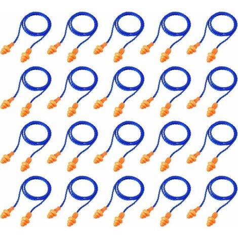 20 Paires Bouchons d'oreilles en Cordon Bouchons d'oreilles en Silicone Réutilisables avec Corde Bouchon d'oreille Anti-Bruit pour Sommeil Protection Auditive, Bleu (1/5)