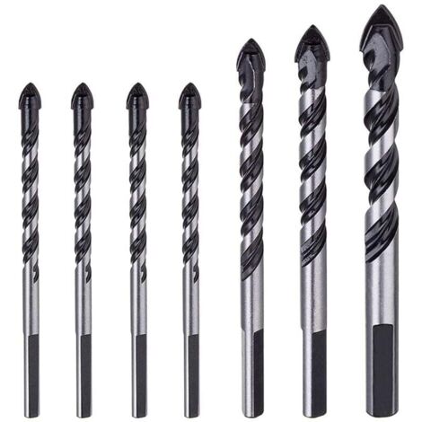 Lot de 7 forets de maçonnerie en carbure de tungstène pour porcelaine, carrelage, béton, mur de brique, verre, miroirs, plastique, maçonnerie et bois (6, 6, 6, 6, 8, 10, 12 mm) (1/5)