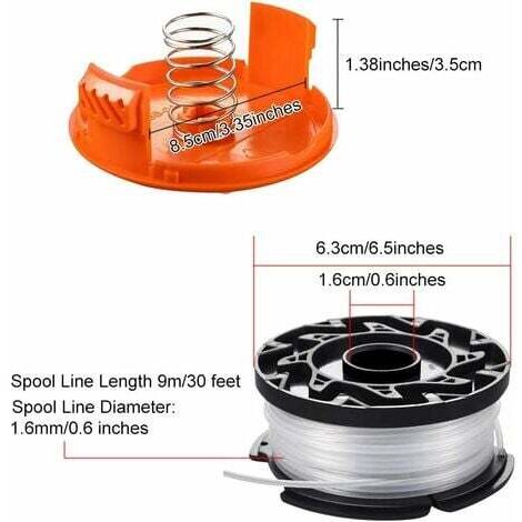 2 Pièces Bobine de Rechange de Tondeuse à Gazon en Nylon Bobine de Fil Debroussailleuse avec 1 Paquet Capuchon 1 Ressort Bobines de Remplacement de Trimmer pour Black Decker AF-100-3ZP (1/4)