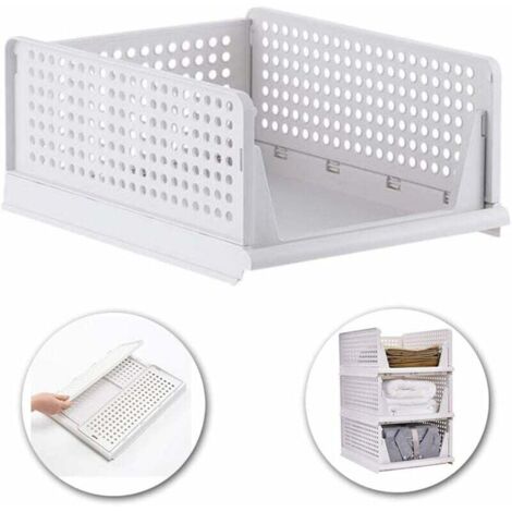 Empilable Vêtements Panier De Rangement Organisateur Armoire Coulissante Tiroir Étagère DIY Diviseur Séparateur Bureau Conteneur pour Armoire Placard Cuisine Salle De Bains Bureau (Blanc)