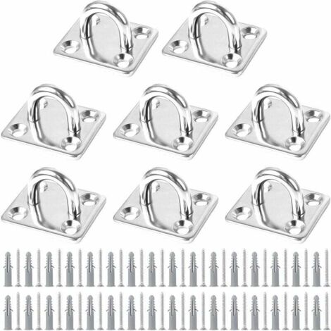 8 PCS Plaque Oeillet Acier Inoxydable, Plaque à Oeillet Fixation pour Voile d'Ombrage Plaque à Œillets en Acier Inoxydable pour Bateau Plafond Mural Balançoire Hamac Marine (1/5)