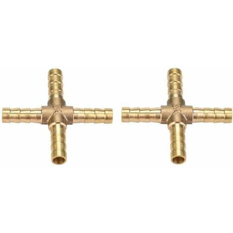4pcs Laiton Croix 4 Voies Raccords de Joint de Tuyau Connecteur Barbelé Air Eau Mazout Essence Pour la Connexion de la Tuyauterie(6mm) (1/5)
