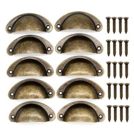 10pcs Poignée de meuble-10 Poignée de Coquille Vintage pour Tiroir Armoire Meuble Cuisine, Fer Incurvé Bouton de Porte de Placard Retro 8,2 cm x 3,5 cm Laiton Antique (1/3)