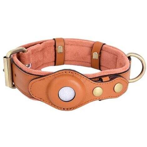 Marron - sans traceur, collier pour chien en cuir avec fente intégrée pour AirTags, adapté aux races de petite et moyenne taille. (1/3)