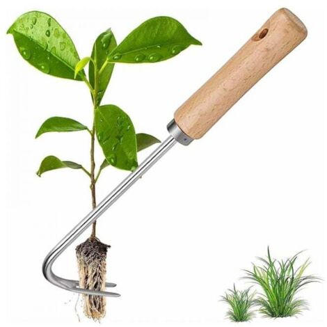 Outil de Désherbage en Acier Inoxydable, Désherbeur Manuel Herbe Jardinage avec Poignée Bois Désherbeur en Acier Inoxydable Extracteur de Mauvaises Herbes, pour Désherber Votre Jardin (1/5)