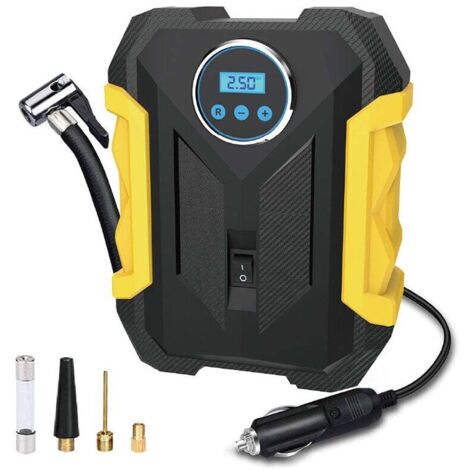 Gonfleur Pneus Voiture,Compresseur à Air Portatif 12V,Compresseur à Air 150PSI avec Jauge de Pression des Pneus Et lumière LED, Jaune