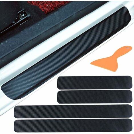 Ahlsen 4pcs Autocollant en Carbone 4D Film Adhésif pour Protection Seuil Porte de Voiture Auto Universel Noir (1/5)