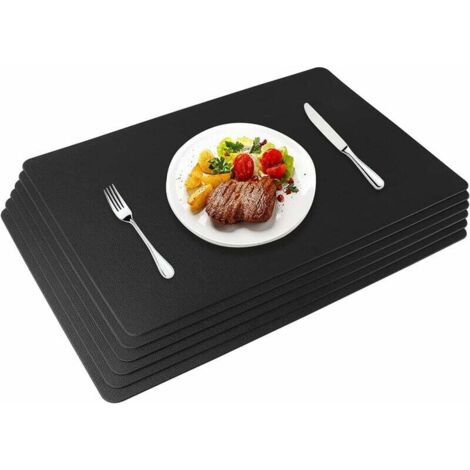 Lot de 6 Set de Table en PU Cuir (45×30CM) Noir Sets de Table Lavable Antidérapant Impermeable Chaleur Résiste, Adaptés aux Tables de Cuisine, Restaurants et Hôtels (1/5)