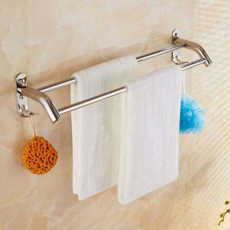 Porte Serviette Chromé étagère Serviette Porte-Serviettes en Acier Inoxydable étagère Serviette Salle de Bain Porte Serviettes Mural avec des crochets 60cm (1/5)