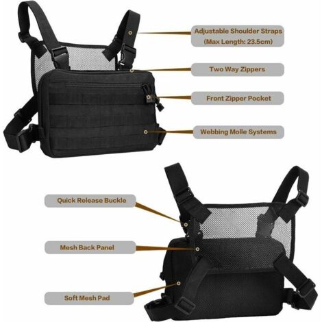 Sac Tactique De Poitrine - Gréement Ajustable épaules/taille - Noir, Neuf Sans étiquettes - Unisexe