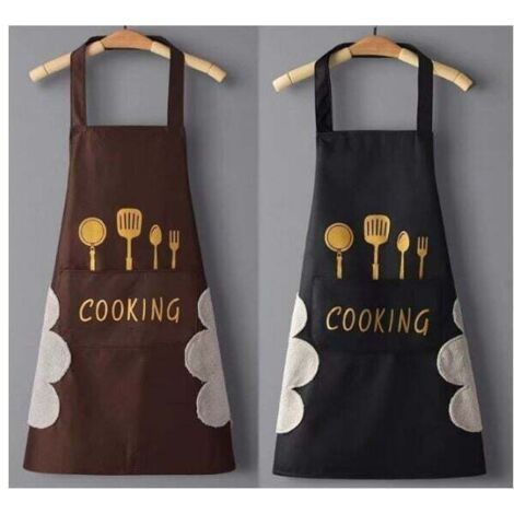 2 Pack (Noir et Marron)Tablier de Cuisine Homme Femme,Tablier de Cuisine Professionnel Tablier Imperméable Résistant à l'huile,Avec Poches et Tabliers d'essuyage à la Main (1/5)
