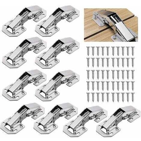 10 PCS Charniere Porte Placard/ Cuisine, 3 Pouces 90°Charniere Meuble,Charnière Invisible, Faites Correspondre la vis, Convient aux Portes D'armoires de Bureau (1/4)
