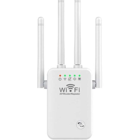 Repeteur WiFi sans fil 4 antennes 2.4G WiFi 300M Extender Amplificateur de signal longue portee Blanc