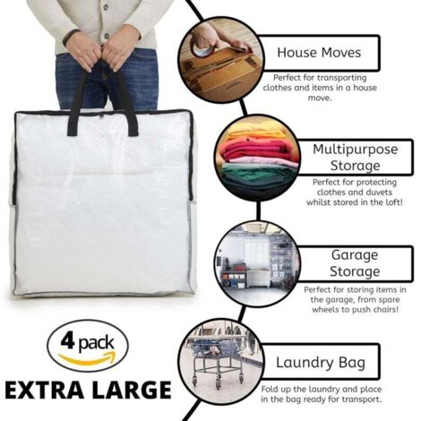 Lot De 4 Sacs De Rangement Transparents Pour Tapis Jusqu'à 2,4x3 M - Épais 4,5 Mm, Sans Trous, Avec Attaches