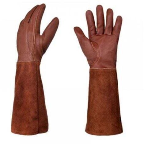 S Gants de jardinage en cuir, résistants aux épines, longs gants de jardin longueur coude (1/4)