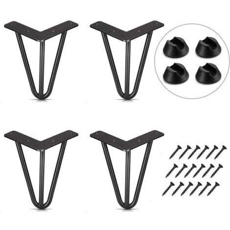 Lot de 4 Pied de Table 10cm Pied Meubles DIY pour Table à Manger Basse Bureau Noir + Protège Pieds et Vis (1/4)