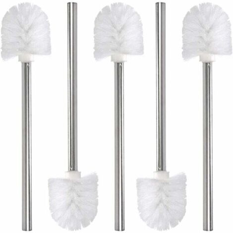 Brosse de rechange pour toilettes/toilettes/salle de bain 5 pièces, tête de brosse de nettoyage, manche en acier inoxydable et tête en plastique, blanc, 37,5cm (1/5)