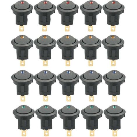20 pièces DC 12V 20A interrupteur à bascule rond lumière LED interrupteur à bascule commande marche-arrêt interrupteur SPST pour voiture camion ATV UTV (20 pièces) (1/5)