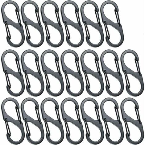 20pcs Mini Mousquetons en Forme de S Mousqueton en Alliage d'Aluminium 8 Formes Durable Léger Étanche Double Boucle pour la Maison en Plein Air Randonnée Pêche Camping Voyage Etc - Noir(40mm)