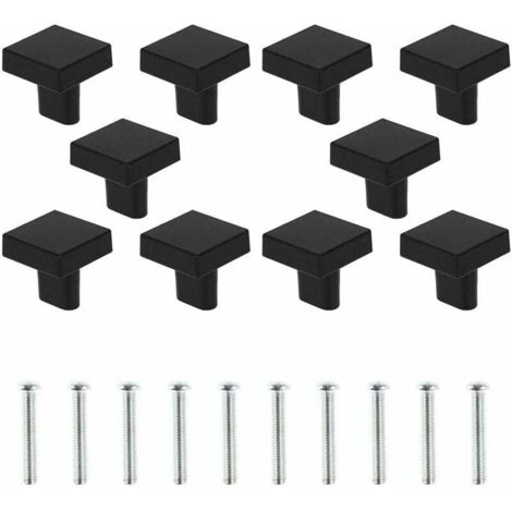 Un ensemble de 10 poignées de porte noires poignées d'armoires carrées solides poignées d'armoires de cuisine rétro (noir) (1/5)