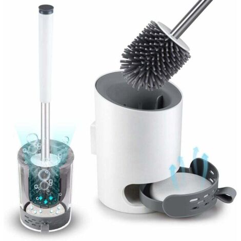 Brosse de toilette avec support mural, brosse de toilette moderne améliorée blanche, ensemble de brosse de toilette de salle de bain brosse à poils en silicone avec tapis de diatomite et pince à épile (1/5)