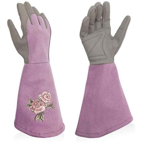 Gants de jardinage en cuir pour femme, manches longues, résistants aux coups de poignard, élégants gants de jardinage pour femme, broderie délicate, violet clair,M (1/5)