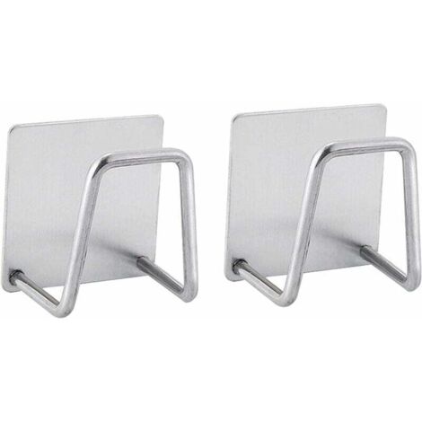 Lot de 2 porte-éponges auto-adhésifs, pour la cuisine, montage sans perçage, en acier inoxydable, antirouille et étanche, argent (1/5)