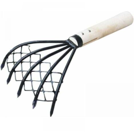 Râteau à palourdes avec Filet 5 Griffes Manche en Bois râteau Coquille Outil de creusage Creuser des Accessoires de Fruits de mer désherbage Outil agricole Manche en Bois Fourche (1/5)