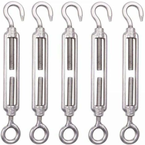 Lot de 5 M8 Tendeur Cable Inox 6mm Tendeur Cloture Crochet Tendeur 304 en Acier Inoxydable Réglable Tendeur Grillage pour Corde Cable Fil à Linge Jardin Grillage (1/5)