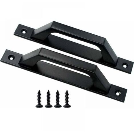 Jeu de forets poignée en bois poignée de porte de grange poignée de porte coulissante en aluminium, noir (1/5)