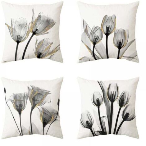 Housses de Coussin 45x45 Lot de 4 taies d'oreiller carrées Noires Housses de Coussin 18x18 4Pack pour Patio extérieur Jardin Blench Salon Canapé Décor De Ferme (1/5)