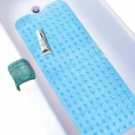 Tapis de Baignoire Antidérapant,Résistant à la moisissure,Très Long,Antibactérien,BPA,sans phtalate de Latex,Lavable en Machine,Idéal pour Les Enfants,39x16 Bleu (1/5)