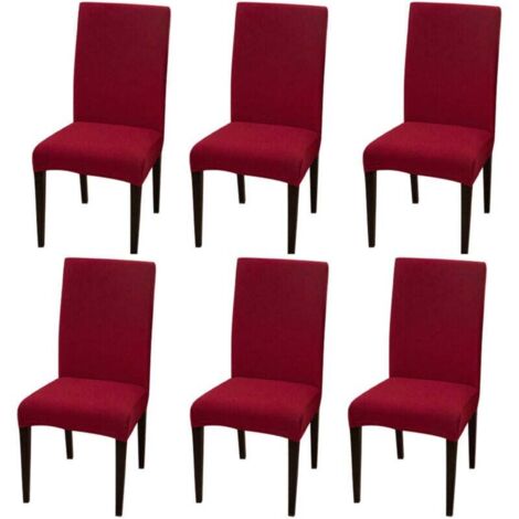 Lot de 6 Housses extensibles pour chaises de salle à manger,Bourgogne Housse de chaise extensible de couleur unie (1/5)