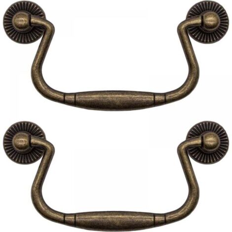 Lot de 2 99 x 50 mm poignées de tiroir antiques pliantes en fer bronze pour portes d'armoire, commode, cuisine, buffet, etc. Style vintage maison de campagne rétro (1/5)