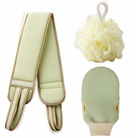 L'ensemble de trois pièces de serviettes de bain combinées à boules de bain exfoliantes pour le dos pour une exfoliation naturelle et un nettoyage en profondeur de votre dos (1/5)