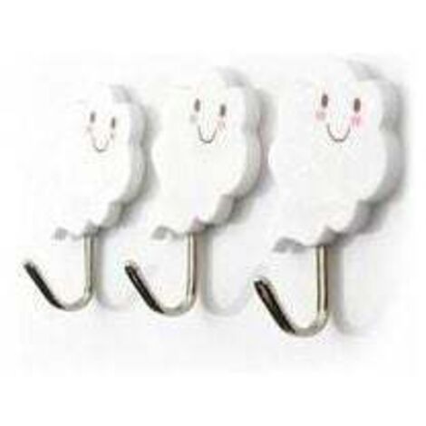 3PCS Patère Mural Créatif Inoxydable Patère Crochet Extra Adhesif Etanche - Nuage Blanc Adorable Plastique (1/5)