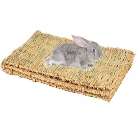 （3 Pièces） Tissées à la Main Tapis d'herbe pour Lapins, Jouets à Naturels pour Petits Animaux pour Lapins Cochon d'Inde Hamster Chinchilla (1/5)