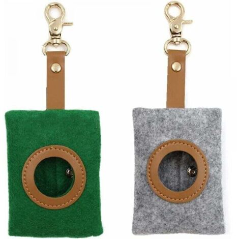 (gris vert) Lot de 2 distributeurs de sacs à crottes pour chien, distributeur de sacs à crottes pour chien, distributeur de sacs à crottes pour chien avec bouton-pression et porte-clés, adapté pour la