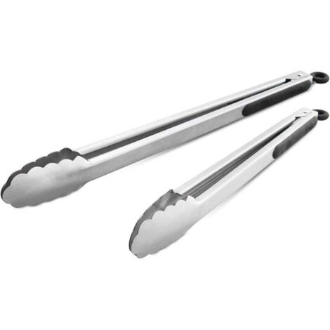 Pinces de cuisine en acier inoxydable 304, 1 de chaque 27 cm, 34,5 cm, lot de 2 pinces à aliments robustes pour gril de barbecue brossé, poignées ergonomiques, noir (1/5)