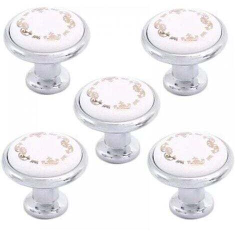 Lot de 5 poignées rondes intérieures 32 mm pour armoire/commode fille/placard enfant/cuisine avec quincaillerie attachée – Boutons de porte antiques peints à la main en céramique
