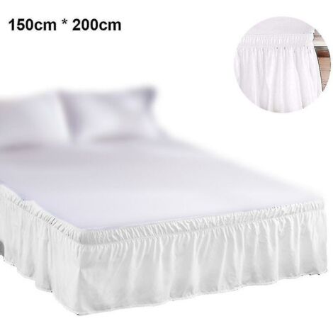 Jupe de lit à volants anti-poussière enveloppants blancs, chute de 150 x 200 cm, facile à installer, résistance aux rides et à la décoloration, lavable en machine