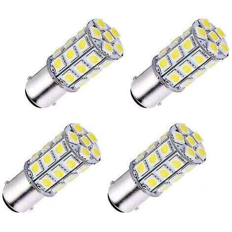 Lot de 4 lampes LED Ba15d 5050 27 SMD super blanches pour voiture, bateau, camping-car