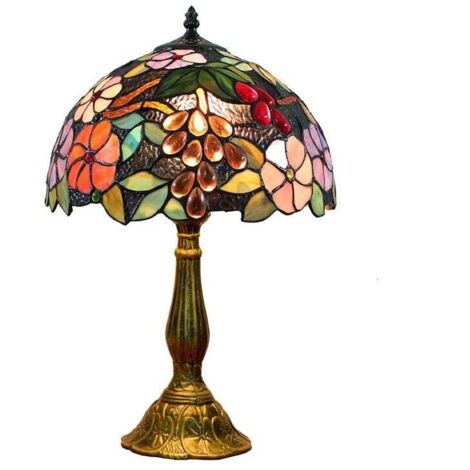 12 pouces vintage pastorale fleurs magnifiques vitrail style lampe de table lampe de chambre lampe de chevet [Classe énergétique A+]